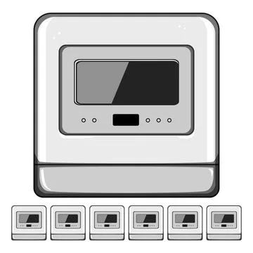 Machine dishwasher kitchen cartoon vector graphic Ilustración de archivo