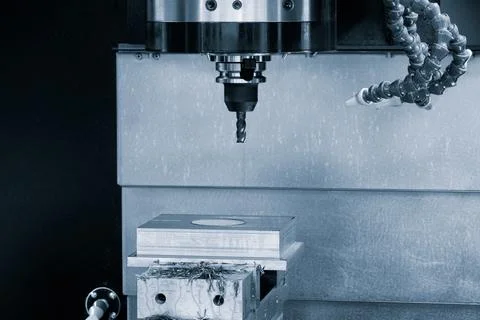 A machine with a drill bit in it. The machine is black and silver Foto stock