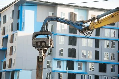 Machine Drilling in Construction place Stock Photos
