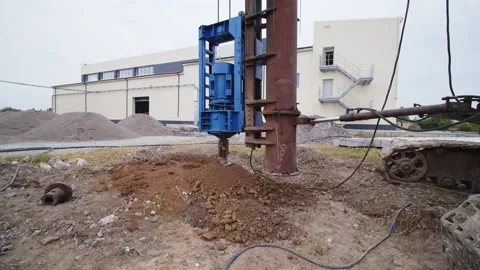Machine Drilling Foundations Stock Footage 197115892