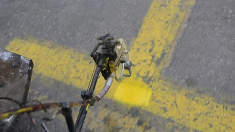 Machine eject on road traffic sign painting. Stock Footage 123933401