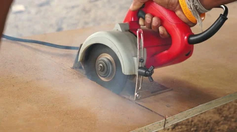 Machine Electronic circular saw in Carpentry Wood Work. Stock Footage 42832052