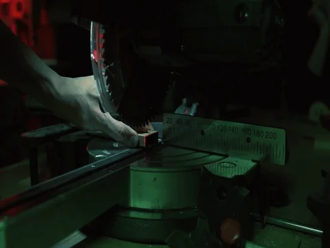 Machine Electronic Table Saw, Wood Work. Slow motion Close up Stock Footage 73503599