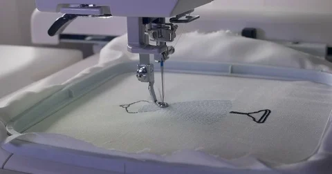 Machine embroidery work.Working embroidery machine. Textile - Professional and 스톡 동영상 77626478
