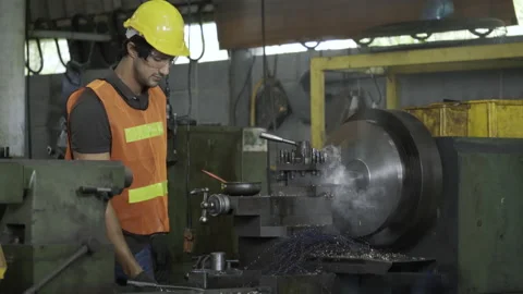 Machine engineers Caucasian are working on machinery in industrial plant. Worker Stock Footage 158164796