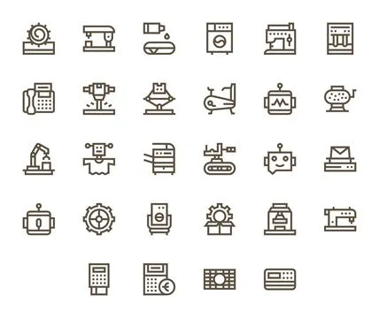 Machine Essential Vector Set including 28 Detail Enhanced Bold Line 64x64 Ico Stock Illustration