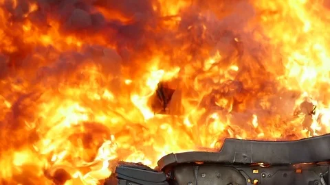 Machine on fire in slow motion Stock Footage 84288826