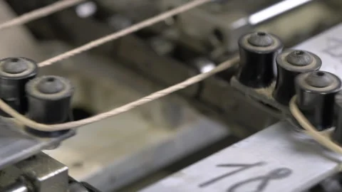 Machine in form of cylinders and ropes creates cardboard Stock Footage 295152245