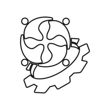 Machine gear people Commitment Teamwork Together Outline Logo Stock Illustration