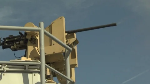 Machine gun being fired from U.S. Army LSV5 Maj Gen Charles P Gross Stock Footage 104855412