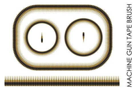 Machine gun belt brush, automatic weapon bullet. Soldier weapon. Frames for d Illustrazione stock