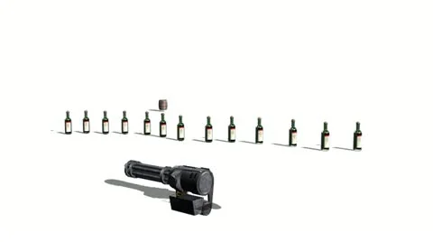 Machine Gun Blasts Bottles Away, White Background Stock Footage 11408089