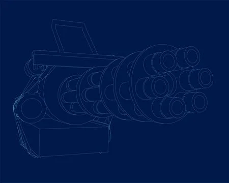 Machine Gun blue contour vector art background. 3D Illustrazione stock