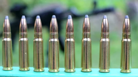 Machine-gun bullets caliber 5.45 Stock Footage 52425960