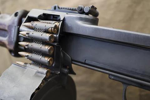 Machine gun bullets close up view Stock Photos