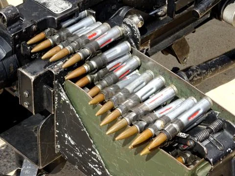 Machine Gun Bullets In Tray Stock Photos
