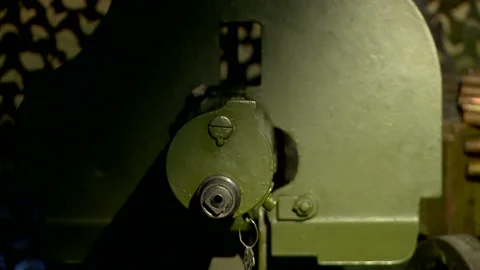 The machine gun of the First World War. The tape with cartridges. Video stock 101881603