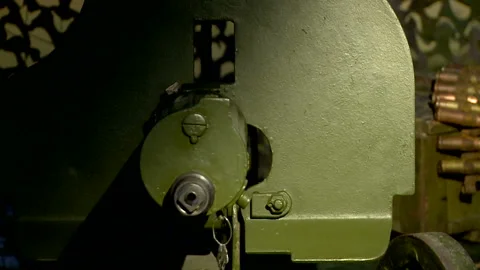 The machine gun of the First World War. The tape with cartridges. Stock Footage 101885100