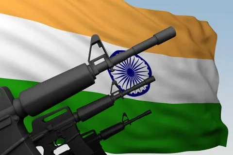 Machine gun with flag India Stock Illustration