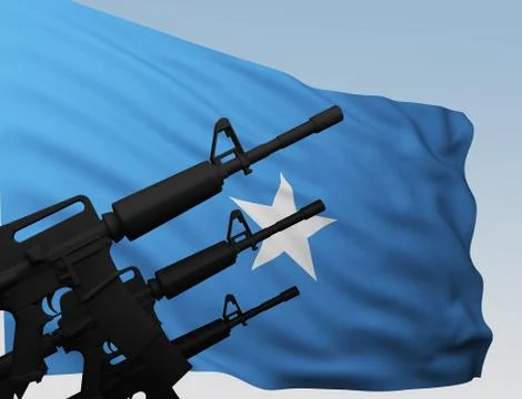 Machine gun with flag Somalia Stock Illustration