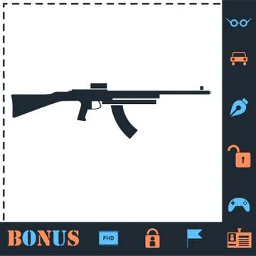 Machine gun icon flat Stock Illustration