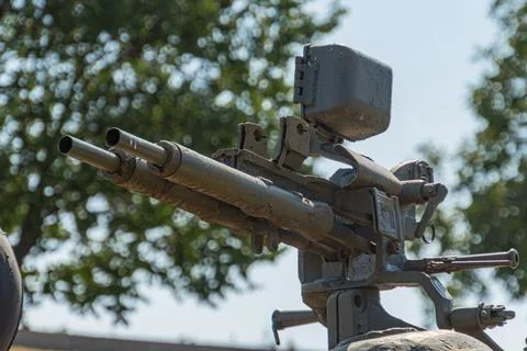 Machine gun with large caliber bullets. automatic weapons. Part of the weap.. Foto stock