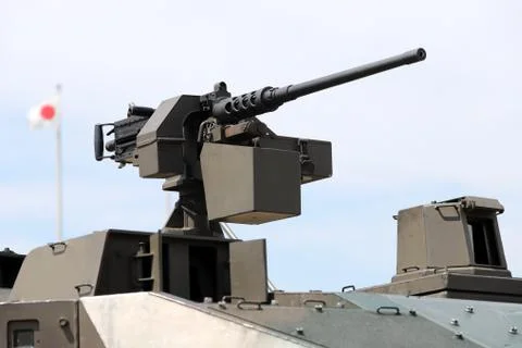 Machine gun mounted on a military vehicle Stock Photos