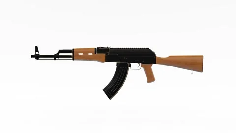 Machine gun or weapon spinning against white background Stock Footage 163922794