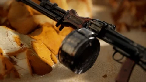 Machine gun at the sand Stock Footage 128569187