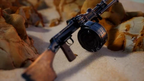 Machine gun at the sand Stock Footage 133812121