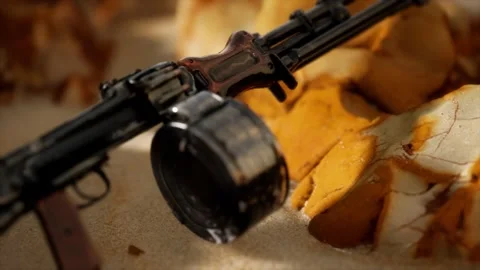 Machine gun at the sand Stock Footage 138094602