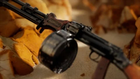 Machine gun at the sand Stock Footage 139675090