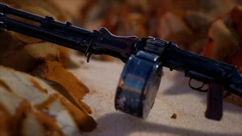 Machine gun at the sand Stock Footage 141029680