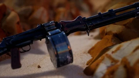Machine gun at the sand Vídeo Stock 146210932