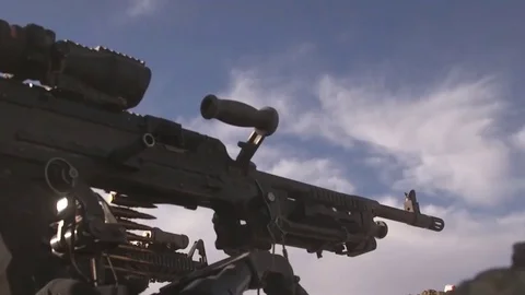 Machine gun, target shooting, Shooting near a machine gun Video stock 120833800