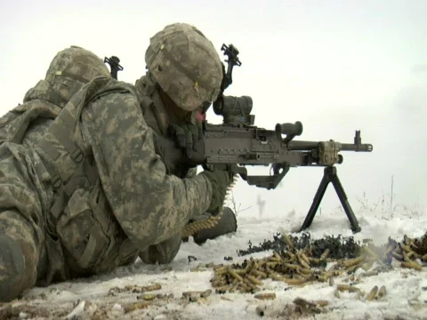 Machine gun wide Stock Footage 648542
