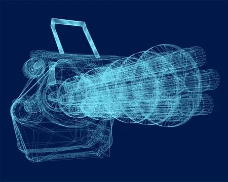 Machine Gun wireframe vector art white background. 3D Illustrazione stock