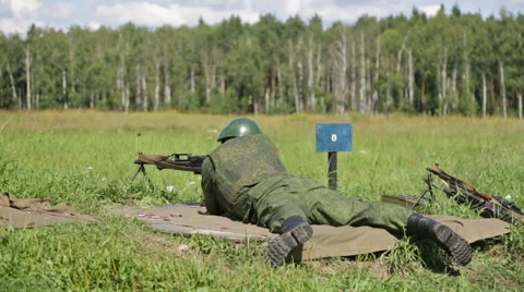 A machine gunner in field Stock Footage 65780118