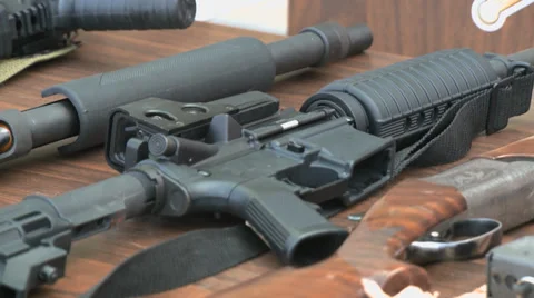 Machine guns and rifles Stock Footage 33280314