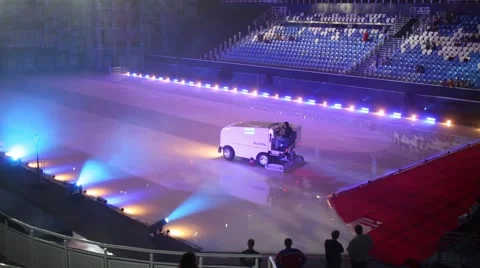 Machine for ice alignment in Palace of winter sports Iceberg Stock Footage 54559369