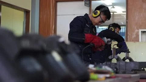 Machine Industrial Work_Welding &amp; Grinding Machine Stock Footage 232971672