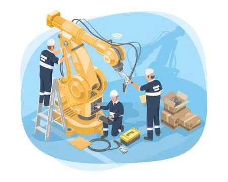 Machine installation and maintenance concept robot arm isometric Illustrazione stock