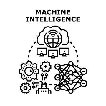 Machine intelligence concept illustrating cloud computing, interconnected com Stock Illustration