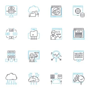 Machine intelligence linear icons set. Automation, Algorithms, Robotics Stock Illustration