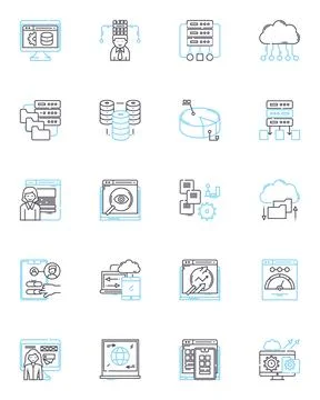 Machine intelligence linear icons set. Automation, Algorithms, Robotics Stock Illustration