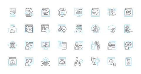 Machine intelligence linear icons set. Automation, Algorithms, Robotics Illustrazione stock