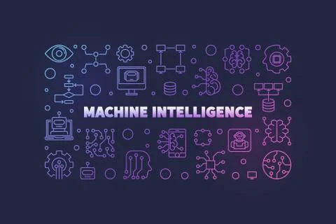 Machine Intelligence vector linear colorful horizontal banner Stock Illustration