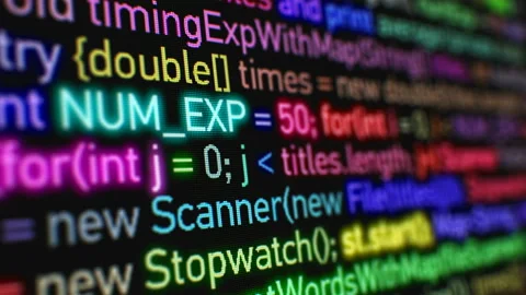 Machine Language Running on the Data Screen with DOF Blur. Bright Colors Glowing Video stock 90299568