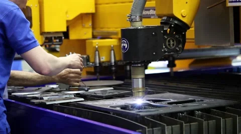 Machine for laser cutting in process Stock Footage 53807437