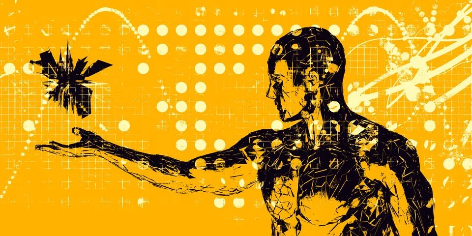Machine Learning AI and Futuristic Human Brain Stock Illustration